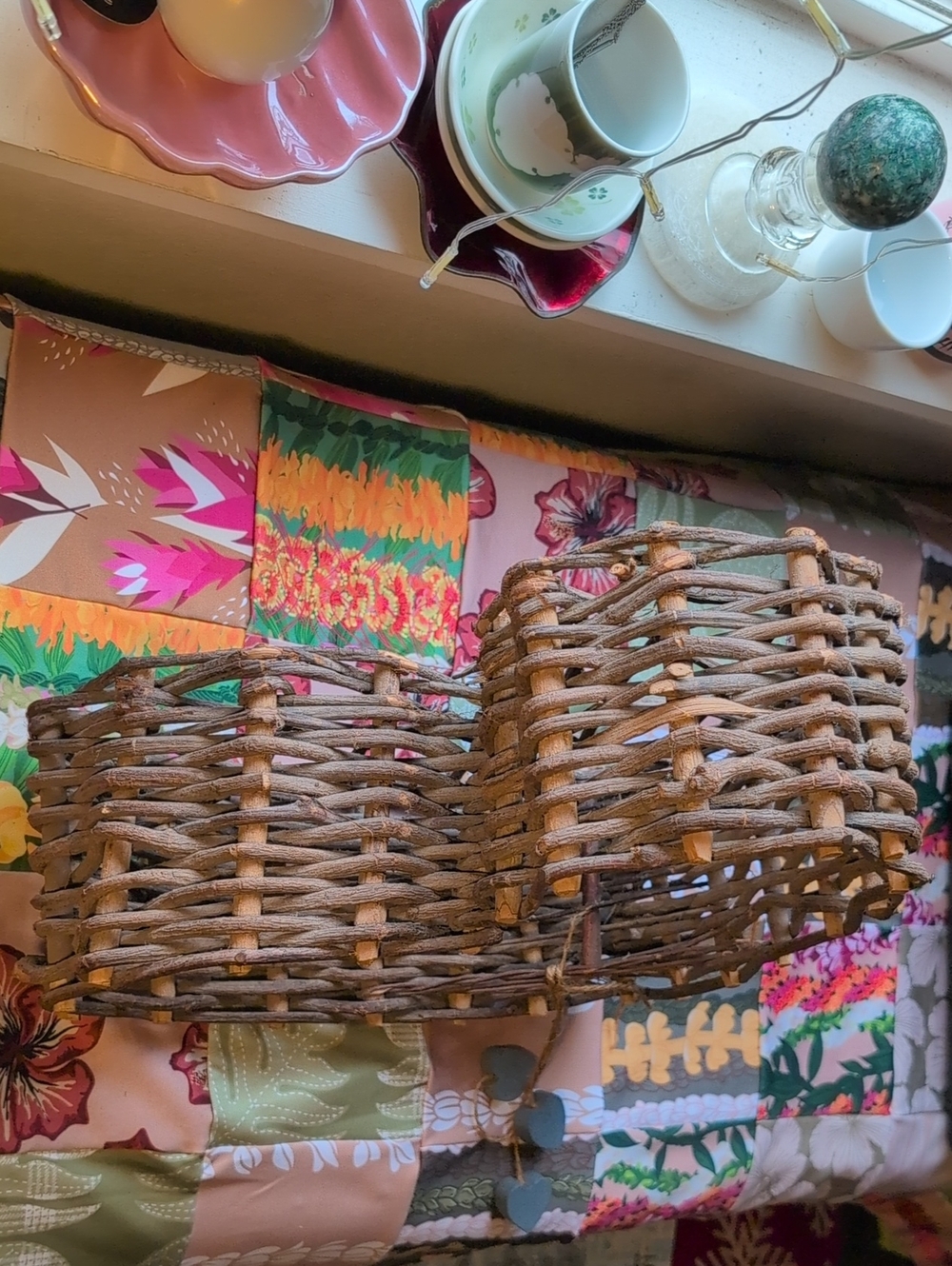Woven Heart Shaped Decorative Basket - Brown - Picture 3 of 5